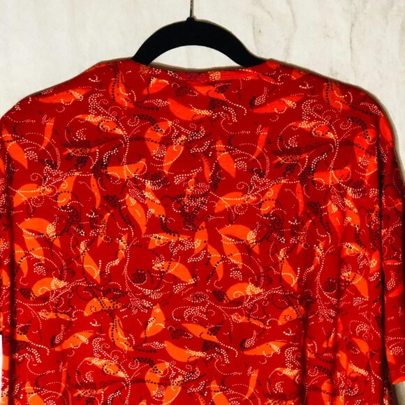 lularoe Irma tunic short sleeve red & orange paisley polyester size xxs READ new - Picture 10 of 10